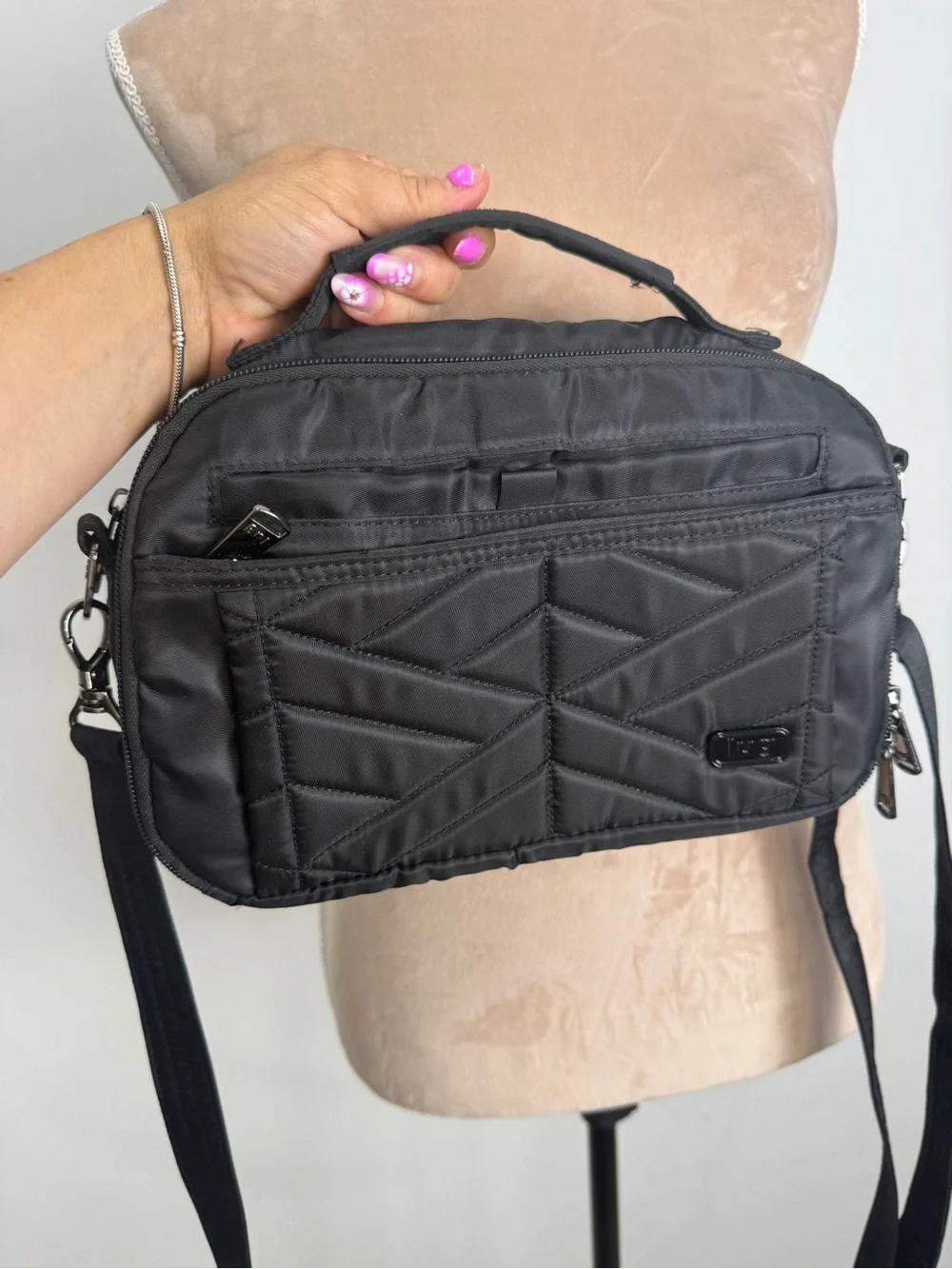 lug Black Quilted Nylon Messenger Crossbody Bag